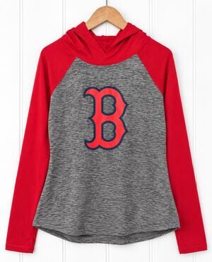 G-III 4Her Boston Red Sox Hoodie Women M Gray Red Raglan B Logo Pullover